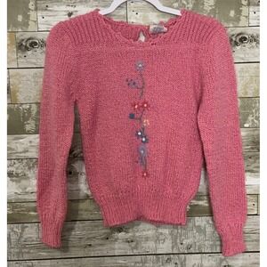 Vintage Cherry Stix Ltd Pink Acrylic Floral Knit Sweater Size S